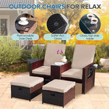 5PCS Outdoor Wicker Chaise Lounge Chair - Rattan Adjustable Reclining Patio Lounge Chair with Ottoman and Coffee Table - Photo 6