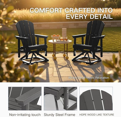 Kingdura Adirondack Swivel Glider Chair, HDPE Patio Glider Rocking Chair for Outdoor, All-Weather Glider Chair for Porch Balcony Lawn Poolside, 450LBS Capacity (Black)