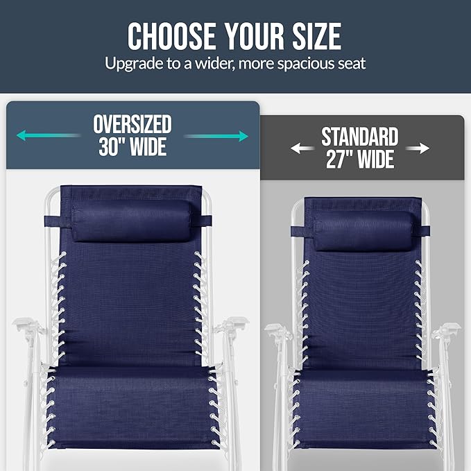 Best Choice Products Set of 2 Extra Wide Adjustable Steel Mesh Zero Gravity Lounge Chair Recliners w/Pillows and Cup Holder Trays - Navy/White