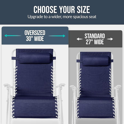 Best Choice Products Set of 2 Extra Wide Adjustable Steel Mesh Zero Gravity Lounge Chair Recliners w/Pillows and Cup Holder Trays - Navy/White