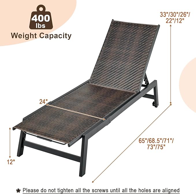 Giantex Patio Chaise Lounge Chair - Outdoor PE Rattan Recliner Chair with Wheels, 5-Position Adjustable Backrest, Steel Frame, Wicker Tanning Chair for Deck, Poolside, Yard, Beach Sunbathing Chair(1)