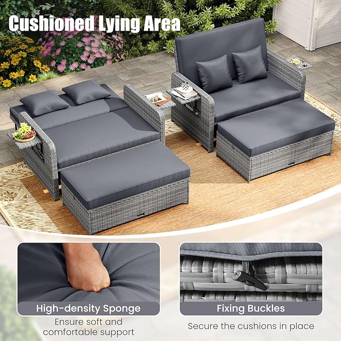 Tangkula Patio Rattan Daybed with 4-Level Adjustable Backrest - Photo 6