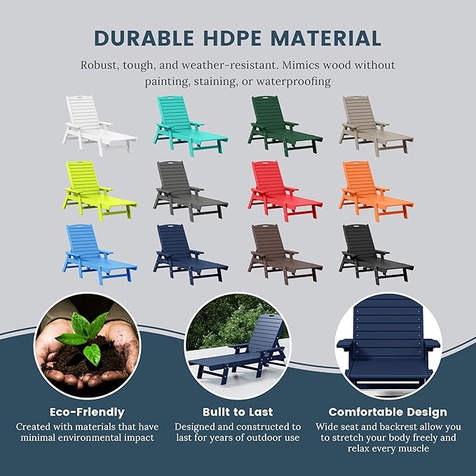WO WESTIN OUTDOOR HDPE Laguna Poly Reclining Chaise Lounge, Navy Blue