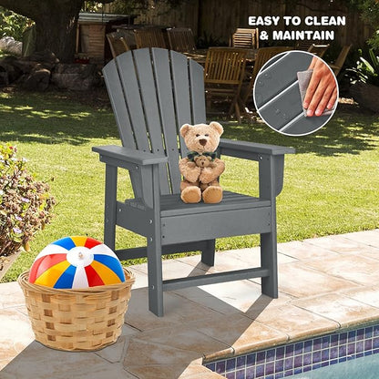 Giantex Adirondack Chair, Kids HDPE Patio Lawn Chair with Ergonomic Backrest for Deck, Porch, Backyard, Poolside, Indoor, Weather Resistance Toddler Outdoor Chair (1, Gray)