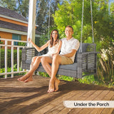4FT Wicker Porch Swing for 2 Person, 800lb Capacity Outdoor Hanging Bench with Removable Cushions - Photo 9