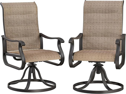 Patio Swivel Chairs Set of 2, Outdoor Dining Chairs with High Back, All-Weather Swivel Rocker Chair for Lawn, Porch or Garden (Padded Brown)