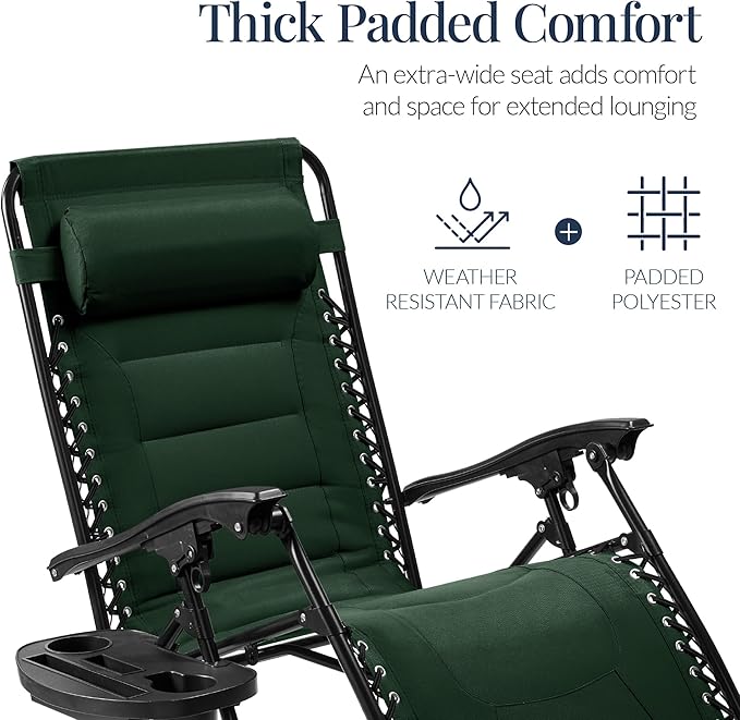 Best Choice Products Oversized Padded Zero Gravity Chair, Folding Outdoor Patio Recliner - Photo 4
