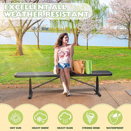 6FT/72INCH Heavy Duty Metal Park Bench for Outside, Weatherproof Commercial Outdoor Garden Benches, Expanded Metal Mesh Bench for Shopping Malls, Lawn, Park, Deck, Patio, Porch, Black