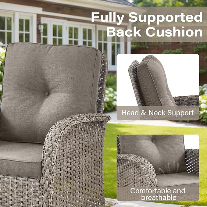 Belord 5 Piece Patio Rocking Chairs Furniture Set - Outdoor Wicker Furniture with Ottomans and Side Table - Photo 3