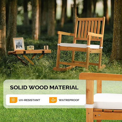 VINGLI Oversized Rocking Chair, Wooden Rocking Chair with High Back, Outside Porch Rocking Chair for Patio, Yard, Garden, 550 LBS, Teak (Teak, 1 PC)