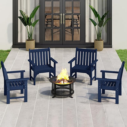 Costaelm Outdoor Dining Arm Chair, Patio HDPE Garden Dining Table Chair, Poly Lumber Waterproof Restaurant Bistro Farmhouse Chairs for Outside Porch Backyard, Navy Blue