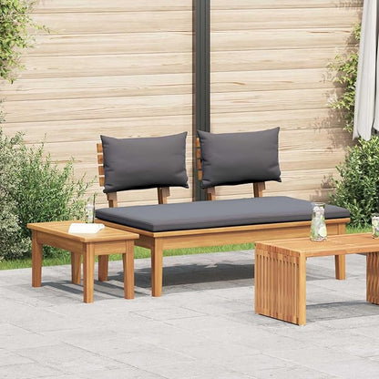 Modern Outdoor Teak Wood Garden Bench Set 2 pcs Grey and Brown Rectangular Patio Furniture with Solid Construction and Sleek Design for Durable Seating