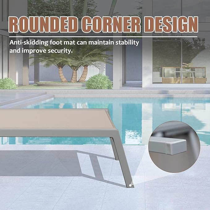 Domi Patio Chaise Lounge Set of 3, Aluminum Pool Lounge Chairs with Side Table - Photo 6