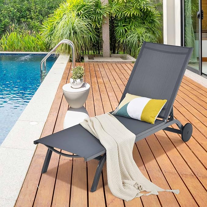 Giantex Patio Chaise Lounges Aluminum Recliner W/Adjustable 6 Backrest Positions and Wheels for Patio Beach Poolside - Photo 5