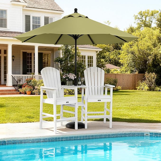 VINGLI Tall Adirondack Chairs Set of 2, All Weather HDPE Bar Height Adirondack Chair with Double Trays, Adirondack Barstools for Balcony, Poolside, Backyard and Patio (White)