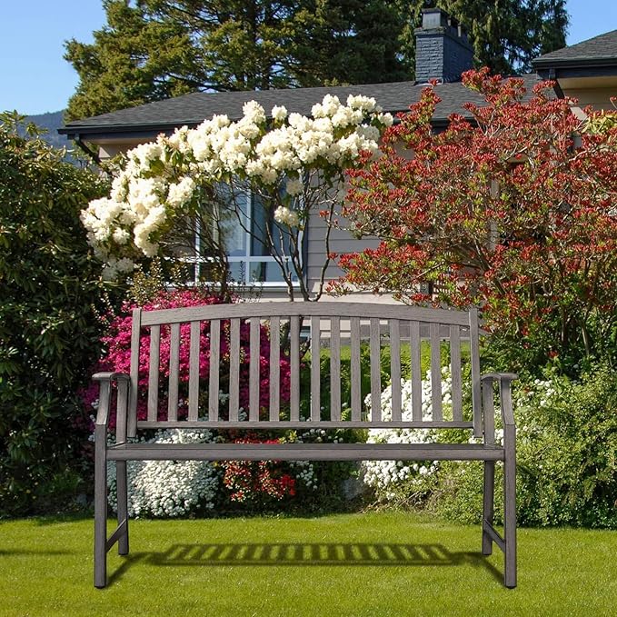 Grand patio 52" Farmhouse Outdoor Bench, Garden Benches with Rust Free Metal Powder Coated Frame and Aluminum Backrest - Photo 9