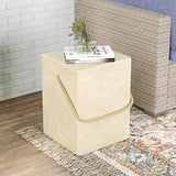 HOMPUS Outdoor Side Table w Hemp Rope Handle, Patio MgO Concrete Natural End Table, Square Accent Table - Photo 7