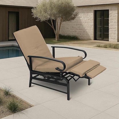 Incbruce Outdoor Lounge Chair Patio Furniture Adjustable Recliner with Retractable Steel Frame and Removable Thick Cushions - Brown