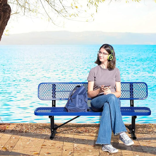 Ceridwen Outdoor Benches Heavy Duty Steel Frame Park Bench with Backrest Bench,Park Bench Steel Mesh Outdoor Bench for Garden,Weatherproof Outdoor Bench for Garden (Blue, 6FT)