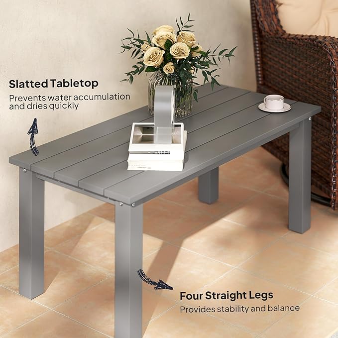 Outsunny HDPE Outdoor Coffee Table, All-Weather Rectangle Patio Coffee Table - Photo 5