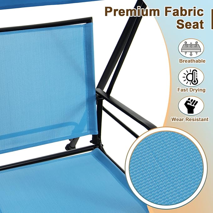 Tangkula 2 Person Porch Swing, Patio Swing with Adjustable Canopy, Comfortable Fabric Seat & Heavy-Duty Steel Frame - Photo 5