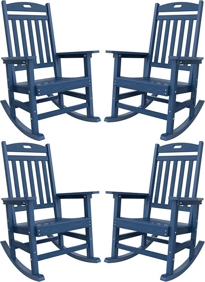 YEFU Outdoor Rocking Chairs Set of 4: Porch Rocking Chairs-Outdoor Patio Rockings Chair-Oversized Rocker Chair-All Weather Poly Rocker Lawn Chair for Adult-Seat Area 22"x21"-Backrest Height 31"-Navy