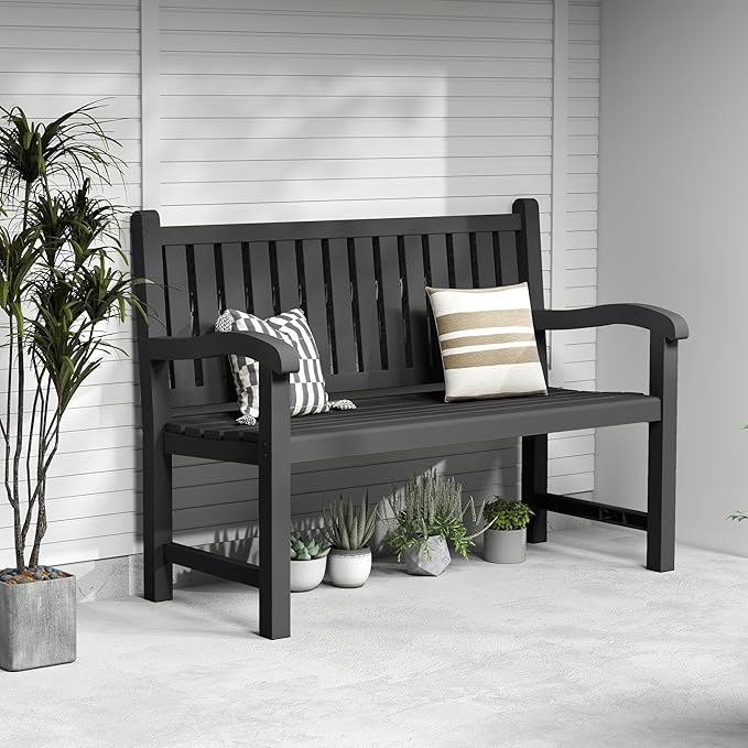 ROJIK Outdoor Bench Resin Patio Chairs Waterproof 2-Person Slatted Chairs with Sturdy Frame - Photo 4