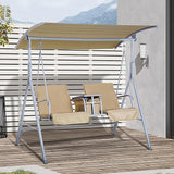 Outsunny 2 Person Porch Swing with Stand, Outdoor Swing with Canopy, Pivot Storage Table, 2 Cup Holders - Photo 2