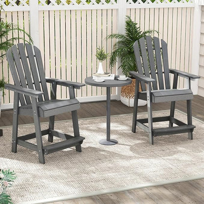 Giantex Tall Adirondack Chair Set of 4, HDPE Outdoor Bar Stools with Armrests, 4.5” Wide Footrest, Patio Adirondack Barstools, All-Weather Balcony Chairs for Poolside, Garden, Backyard (Grey)