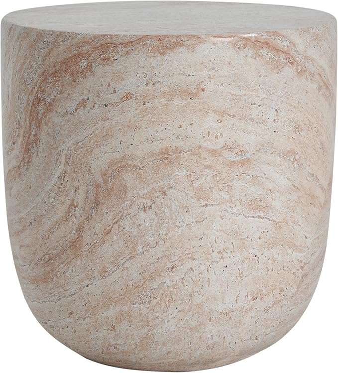Christopher Knight Home Jaym 15.75" H Indoor Outdoor Accent Side Table, Patio Decorative End Table, Barrel-Shaped Lightweight Concrete Garden Stool for Patio Balcony & Garden Decor, Travertine