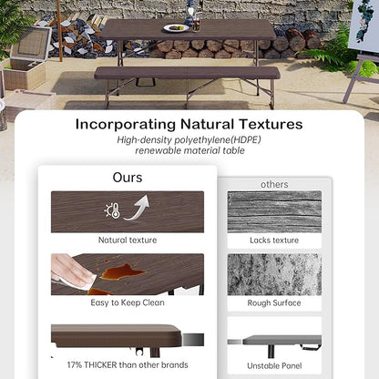 6 Foot Folding Bench, Portable Plastic Folding Bench Seat, Foldable Seat for Indoor Outdoor Picnic Camping Dining, Soccer Garden Multipurpose Entertaining Activities, Brown, 1 Pack