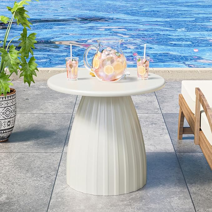 Round Small Patio Side Table, Metal Steel Outdoor Side Table, Patio Accent End Table for Garden, Pool, Deck, Balcony - Photo 1