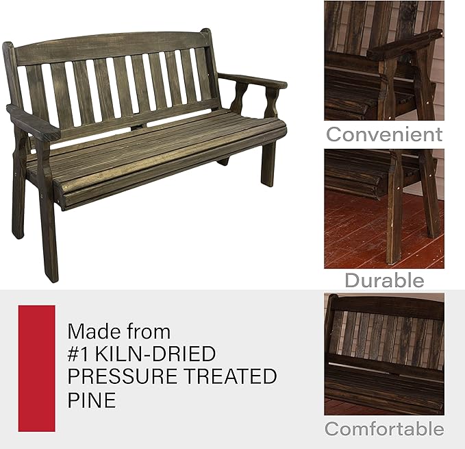 Amish Casual Outdoor Heavy Duty 800 LB Mission Pressure Treated Garden Bench(4 Foot, Dark Walnut Stain)
