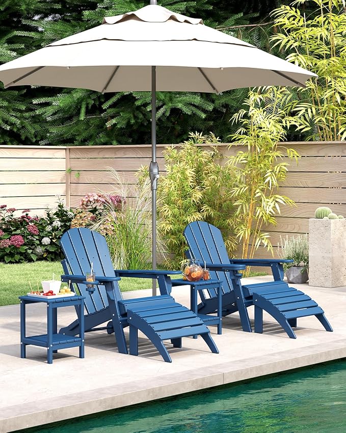 BRIOPAWS Folding-Adirondack-Chairs Set of 2 | HDPE | Fire Pit Chair | Cup Holder | Weather Resistance | Blue | for Outdoor Backyard Deck Patio