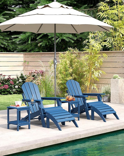 BRIOPAWS Folding-Adirondack-Chairs Set of 2 | HDPE | Fire Pit Chair | Cup Holder | Weather Resistance | Blue | for Outdoor Backyard Deck Patio