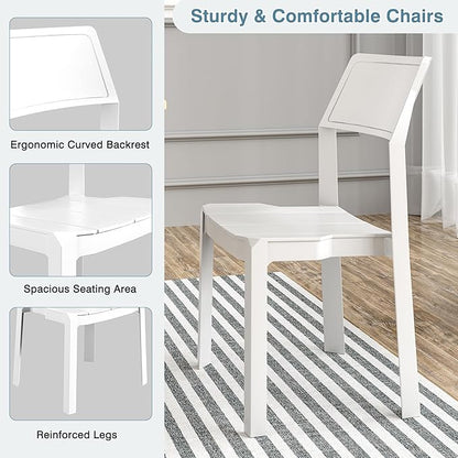 VECELO 4 Pack Stackable Dining Chairs, Plastic Patio Chairs for Indoor Outdoor Use in Kitchen, Poolside, No Assembly, Modern White