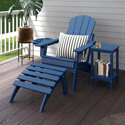 Adirondack Ottoman Set of 4, Folding Adirondack Ottoman for Adirondack Chair, HDPE All Weather Outdoor Footstool for Patio, Backyard, Porch, Garden, Navy Blue