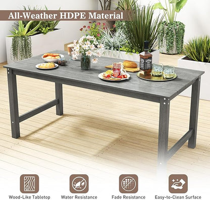 Tangkula 3 Pieces Outdoor HDPE Dining Table Set with 2 Benches, Weather Resistant Patio Furniture Set with 1.77” Umbrella Hole and Wood-Like Surface for Garden, Backyard and Poolside (Gray, 3 Pcs)