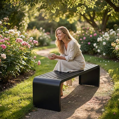 Metal Garden Bench, 100/120/150/180 Cm Outdoor Benches Weatherproof 2-5 Person, Patio Benches for Outdoors Cast Iron Metal Frame, Patio Lawn Porch Bench Seat Backless(Green,150 cm/59 in)