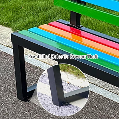 Metal Garden Bench, Outdoor Patio Park Benches, Front Porch Colorful Bench with Backrest, Slatted Chair for Poolside, Balcony, Lawn, Yard, Entryway(Pink,120cm/47.2in)
