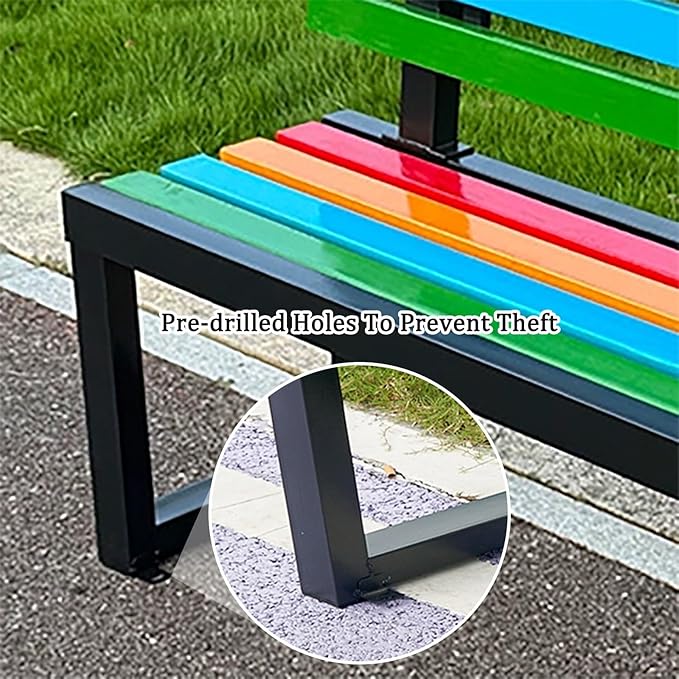 Metal Garden Bench, Outdoor Patio Park Benches, Front Porch Colorful Bench with Backrest, Slatted Chair for Poolside, Balcony, Lawn, Yard, Entryway(Black,120cm/47.2in)
