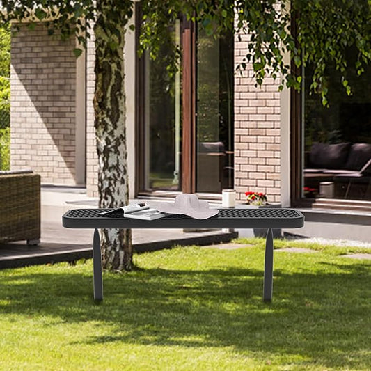 4 FT Heavy Duty Metal Park Bench for Outside, Outdoor Backless Bench with Thermoplastic Coating, Commercial Benches for Shopping Mall, Store, Park, Deck, Inground Mounted, Black