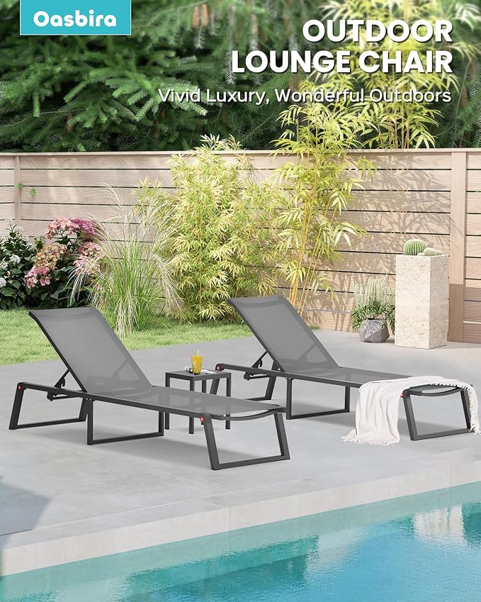 Aluminum Pool Lounge Chairs Set of 2 with 1 Side Table - Photo 7
