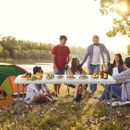 SUPER DEAL Upgraded 6FT Folding Picnic Table for Outdoor, Portable Fold-in-Half Plastic Dining Picnic Party Table with Carrying Handle
