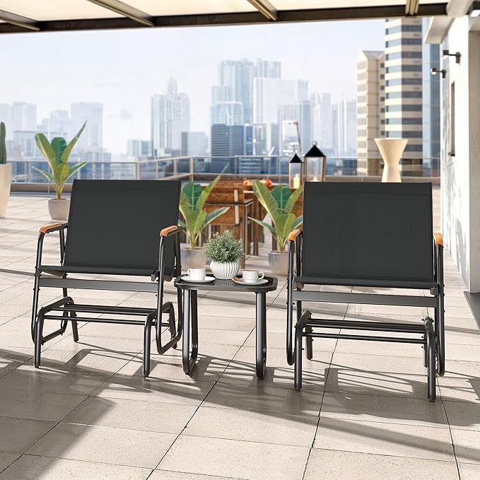 YITAHOME 3 Piece Patio Furniture Set, Outdoor Glider Chair Bistro Set, Coffee Table with Tempered Glass Tabletop - Photo 7