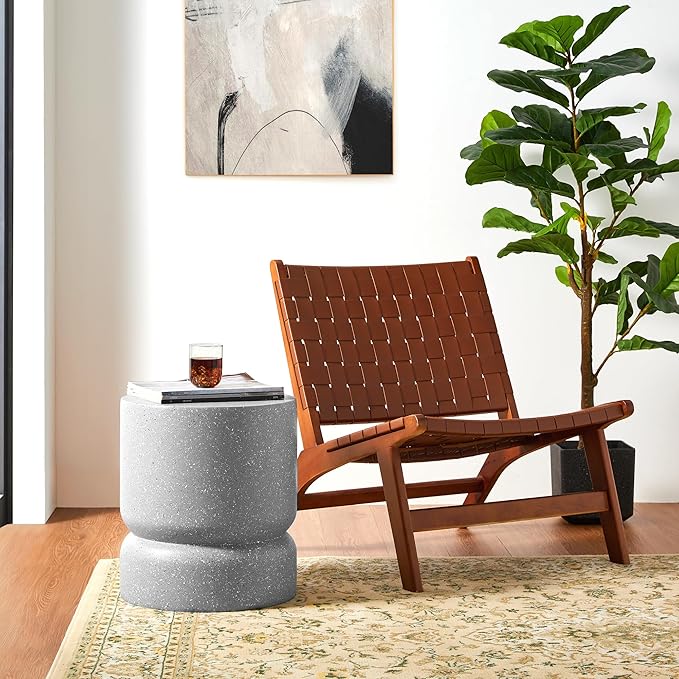 Giltzhome Antique Decorative Garden Stool Set of 2, 17.25" H Heavy Duty Faux Terrazzo Accent Table Side Table Planter Stand for Garden Patio Lawn Home Indoor Outdoor, Grey