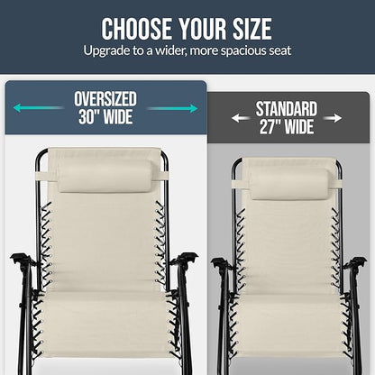 Best Choice Products Set of 2 Extra Wide Adjustable Steel Mesh Zero Gravity Lounge Chair Recliners w/Pillows and Cup Holder Trays - Ivory
