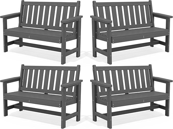 SERWALL Outdoor Bench, HDPE Outdoor Benches Weatherproof, 2-Person Garden Bench with 660 lbs Weight Capacity - Photo 1
