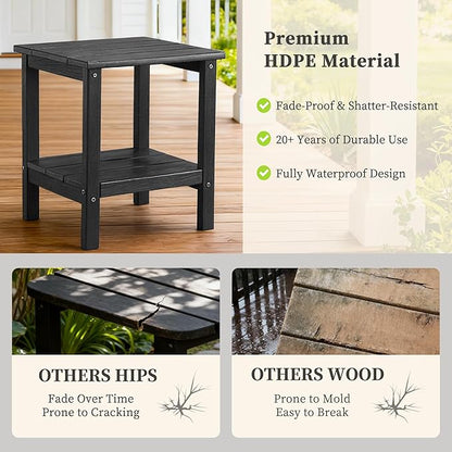 Outdoor Side Table,Double Layer Small Side Tables,All Weather Adirondack Side Table, Waterproof Outdoor End Tables for Patio,Pool,Porch (Gray)
