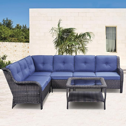 Rilyson Patio Tables Outdoor Coffee Table - Wicker Rattan Coffee Tables with 2-Tier Storage Shelf Glass Top for Proch Deck Balcony Garden Squre Brown